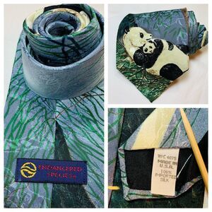 Panda Bear Tie Mens 100% Silk Necktie Preppy School USA Endangered Species‎